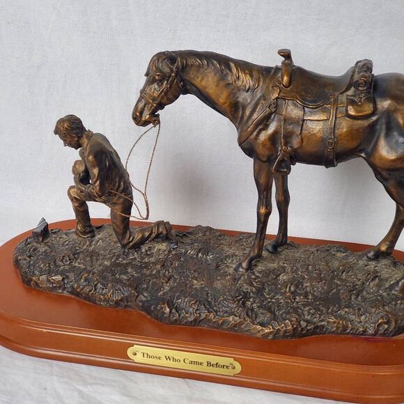 Montana Silversmiths "Those Who Came Before" Cowboy & Horse Western Bronze Sculp - Picture 4 of 13